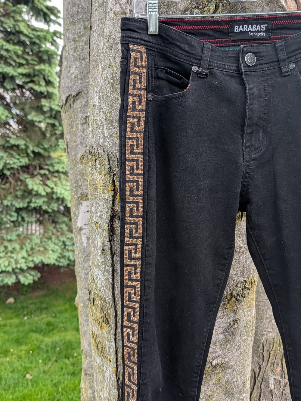 BARABAS Mens Jeans 32 Black  Skinny Greek Design Denim Vintage Rhinestone